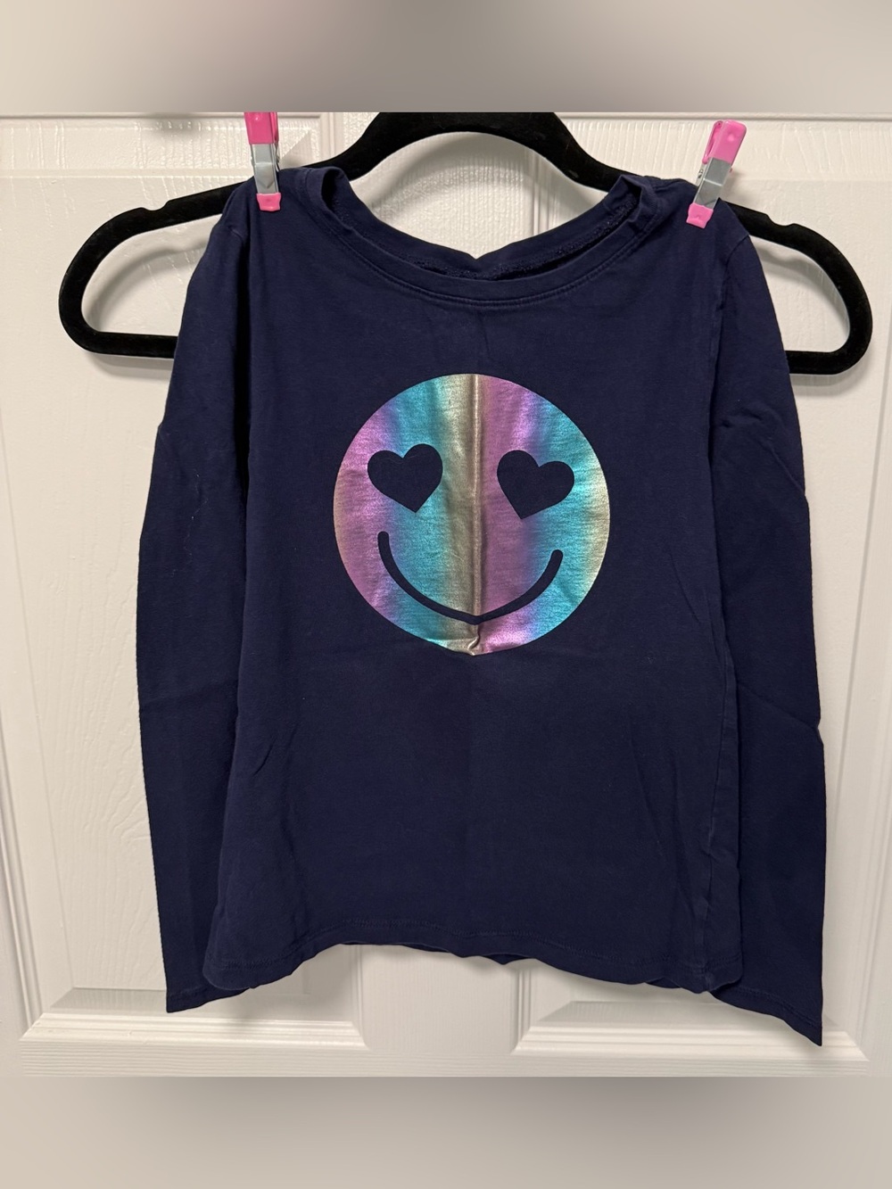 Gap Kids Girls L/S Tee T Shirt Top Colorful Heart Smiley Face Navy Sz Med